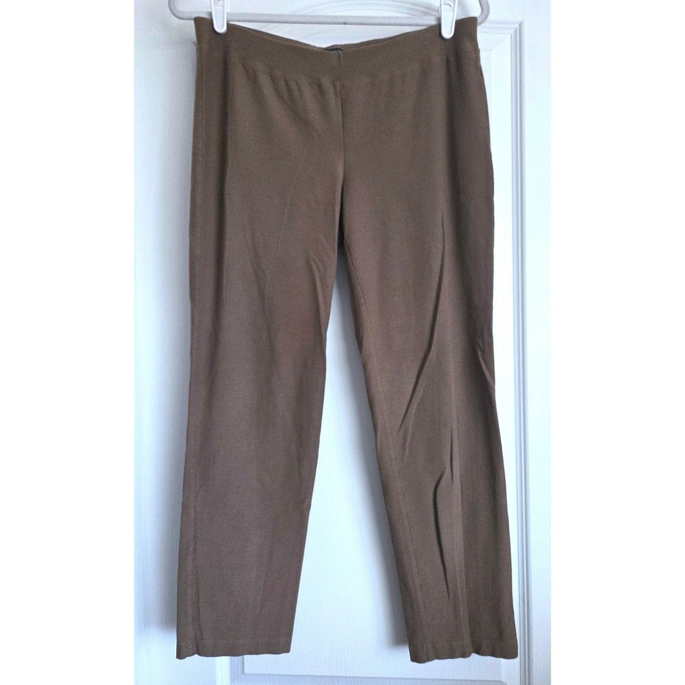 Eileen Fisher Brown Stretch Jersey Pull On Straight Leg Pants Medium S3TK